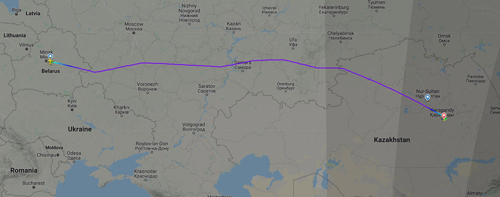 Самолет из Минска посадили в Караганде вместо Нур-Султана