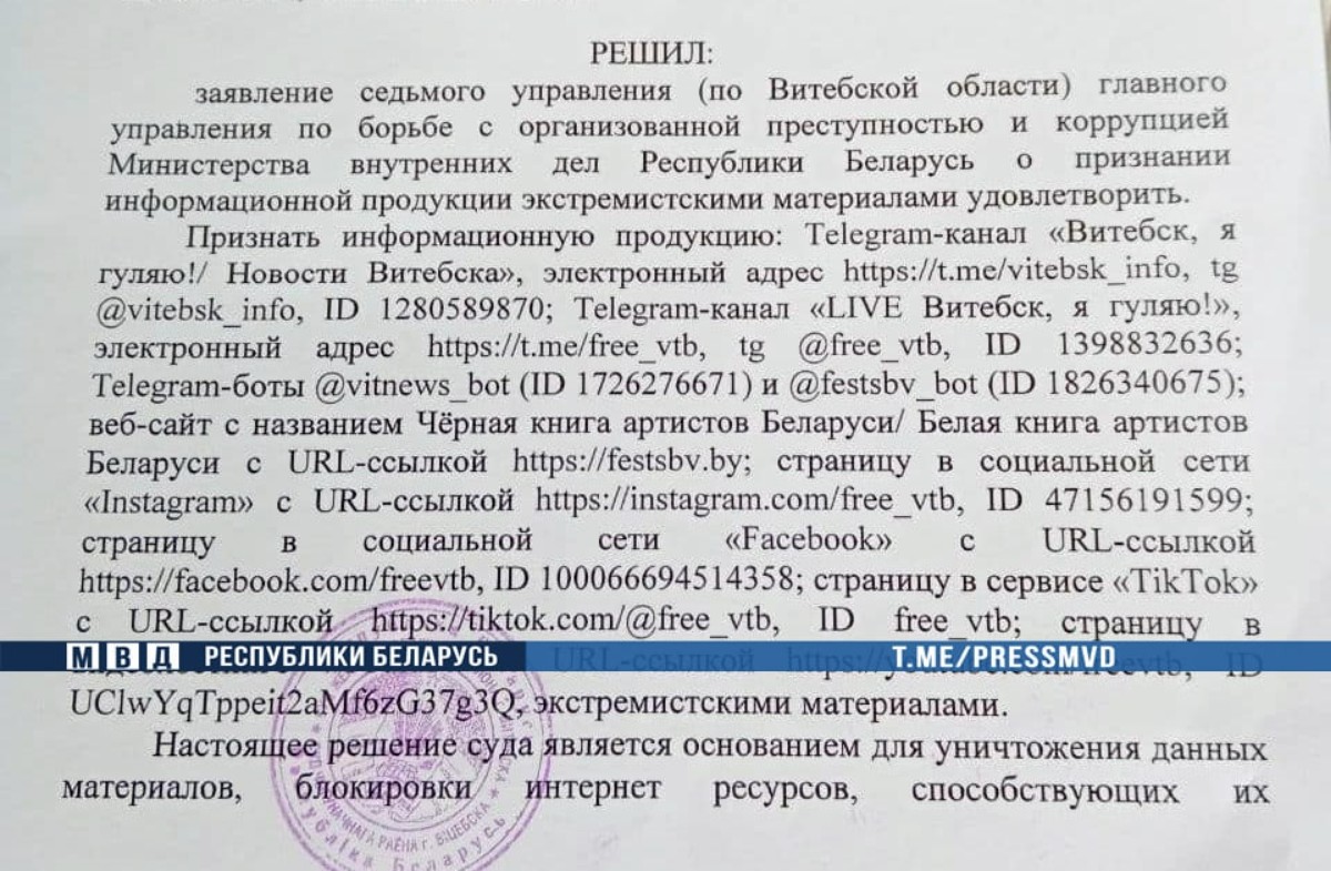 Сайт «Черная книга артистов Беларуси/Белая книга артистов Беларуси» признан экстремистским