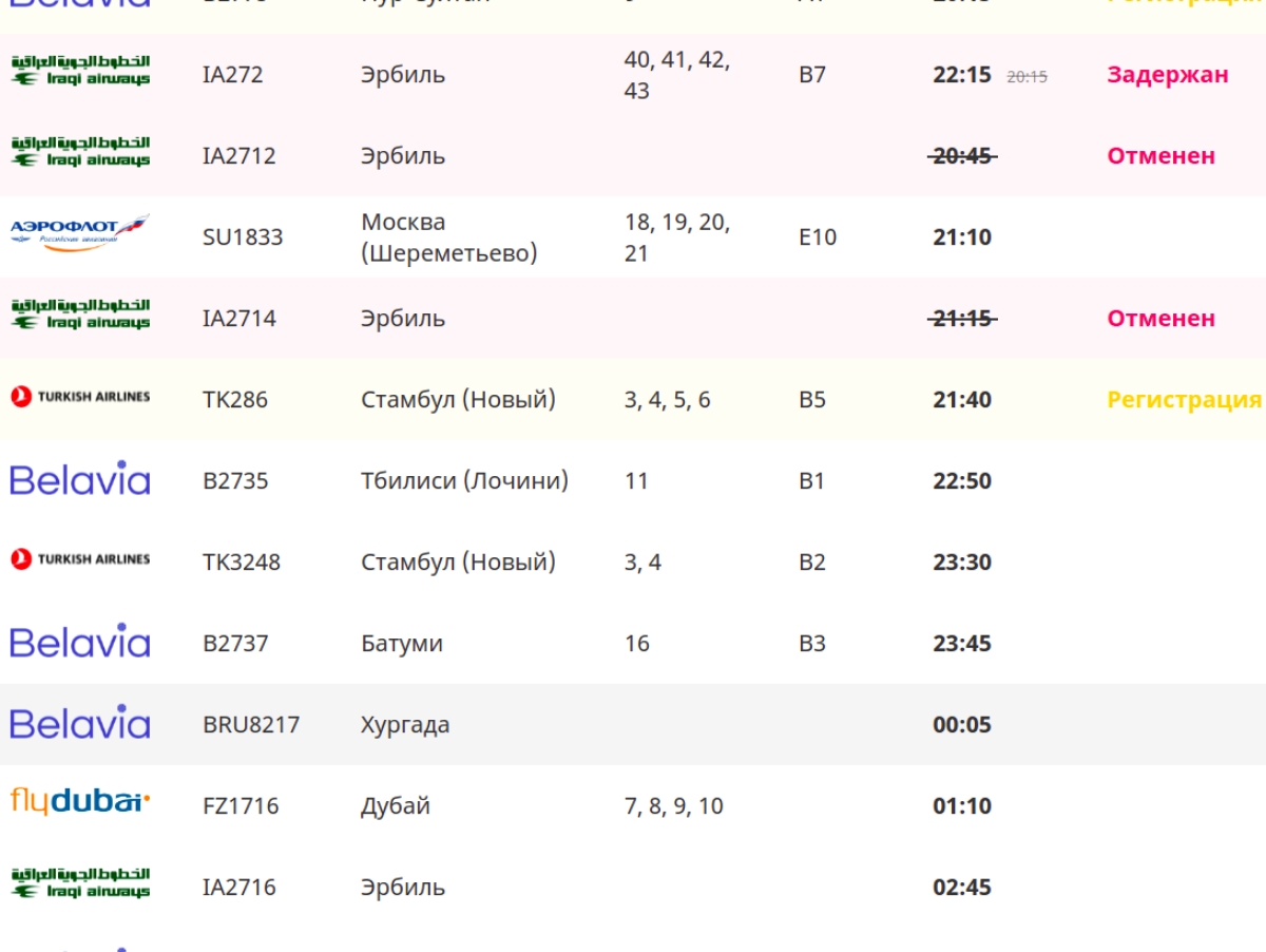 На 25 и 26 ноября запланировано 2 вывозных рейса в Ирак (обновлено)