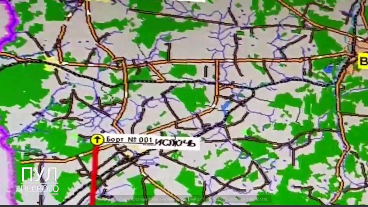 Карта полета вертолета Александра Лукашенко. Скриншот видео ТГ-канала «Пул Первого»