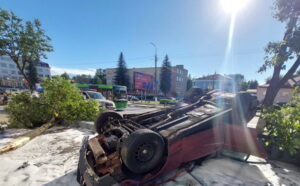 Водитель BMW в Витебске «кинул» автомобиль в неуправляемый занос, снес дерево и перевернулся